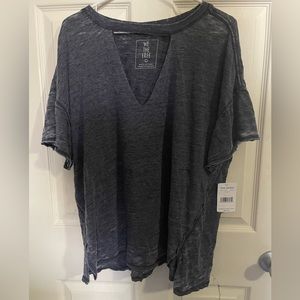 Free People Ladies Cut Out Oversized Navy Blue Tee LARGE NWT